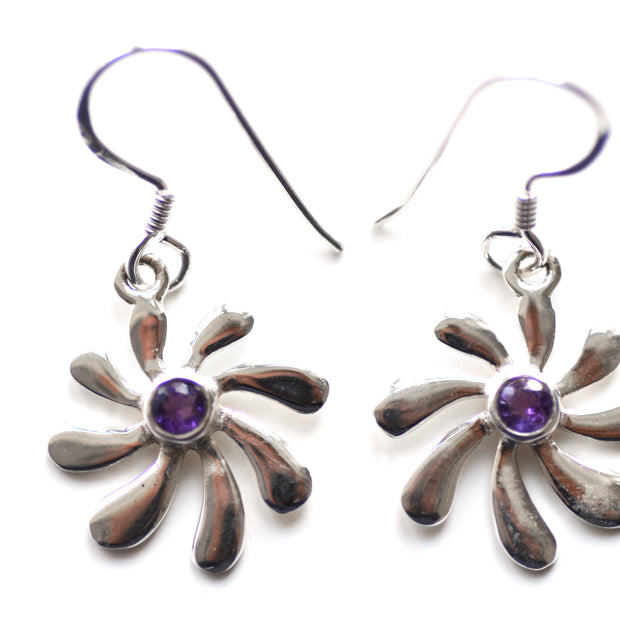 Silver Amethyst Floral Earrings