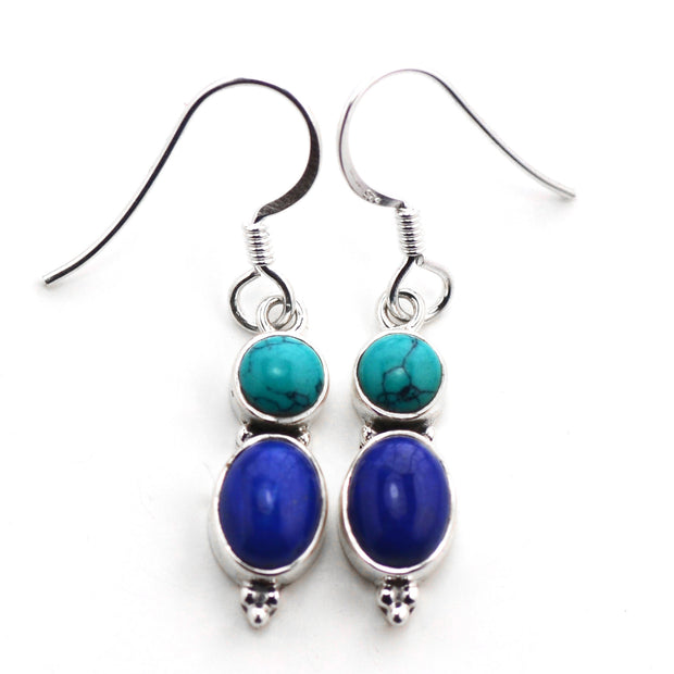Silver Doubled Stone Earrings