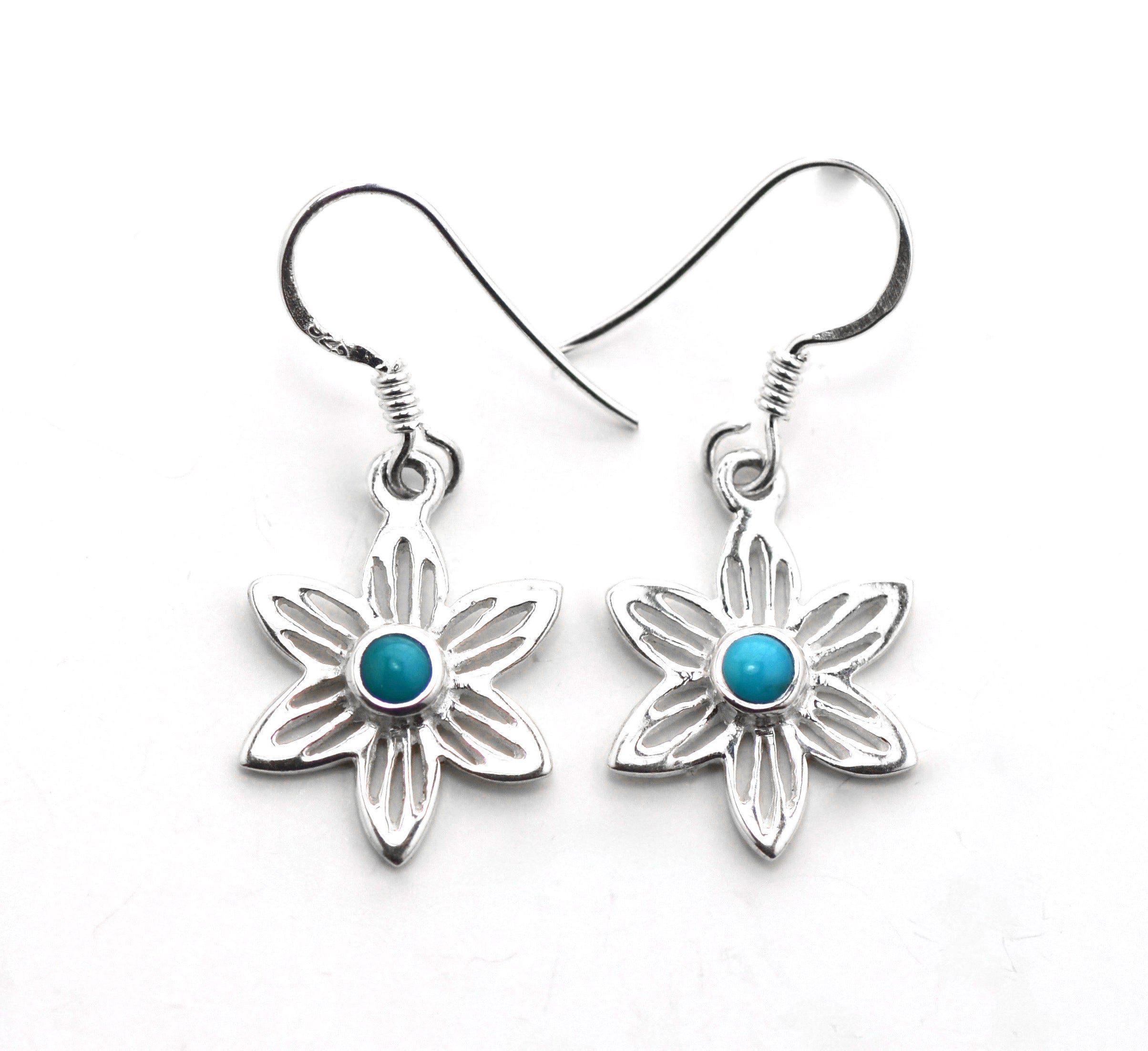 Silver Floral Turquoise Earrings