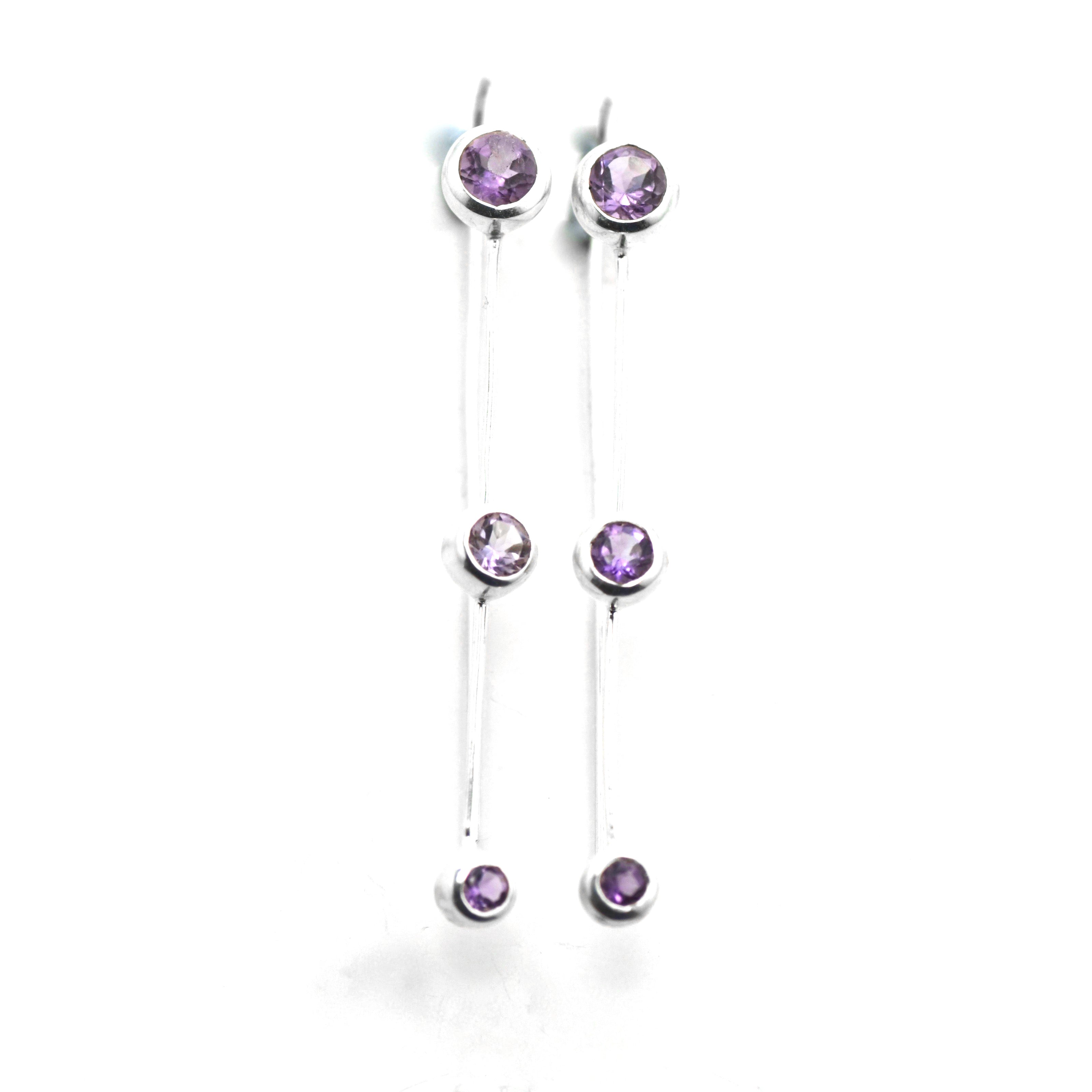 Amethyst Silver Thread Earrings