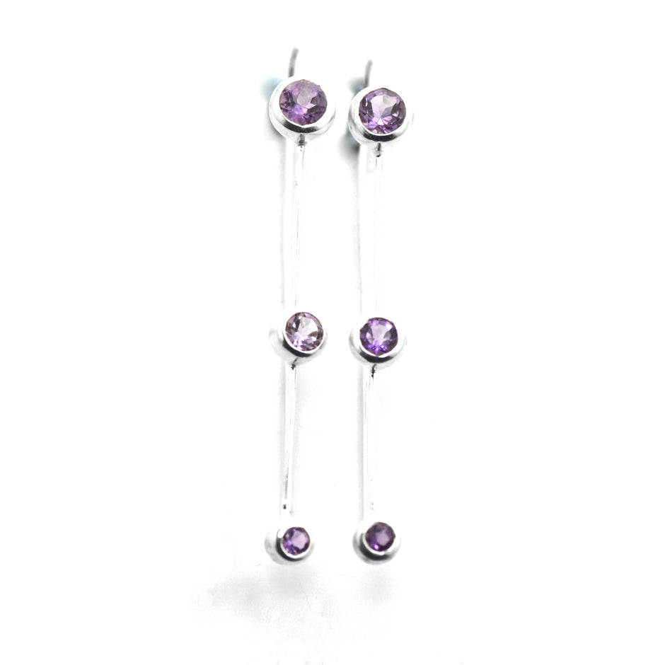 Amethyst Silver Thread Earrings
