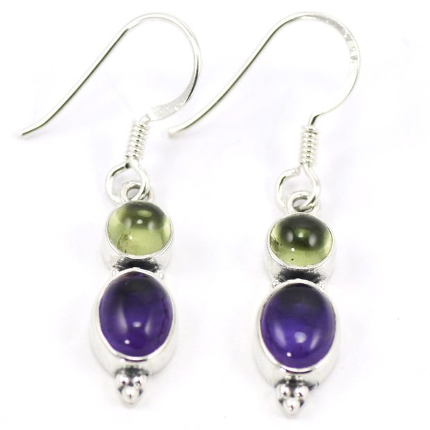 Peridot And Amethyst Drop Earrings