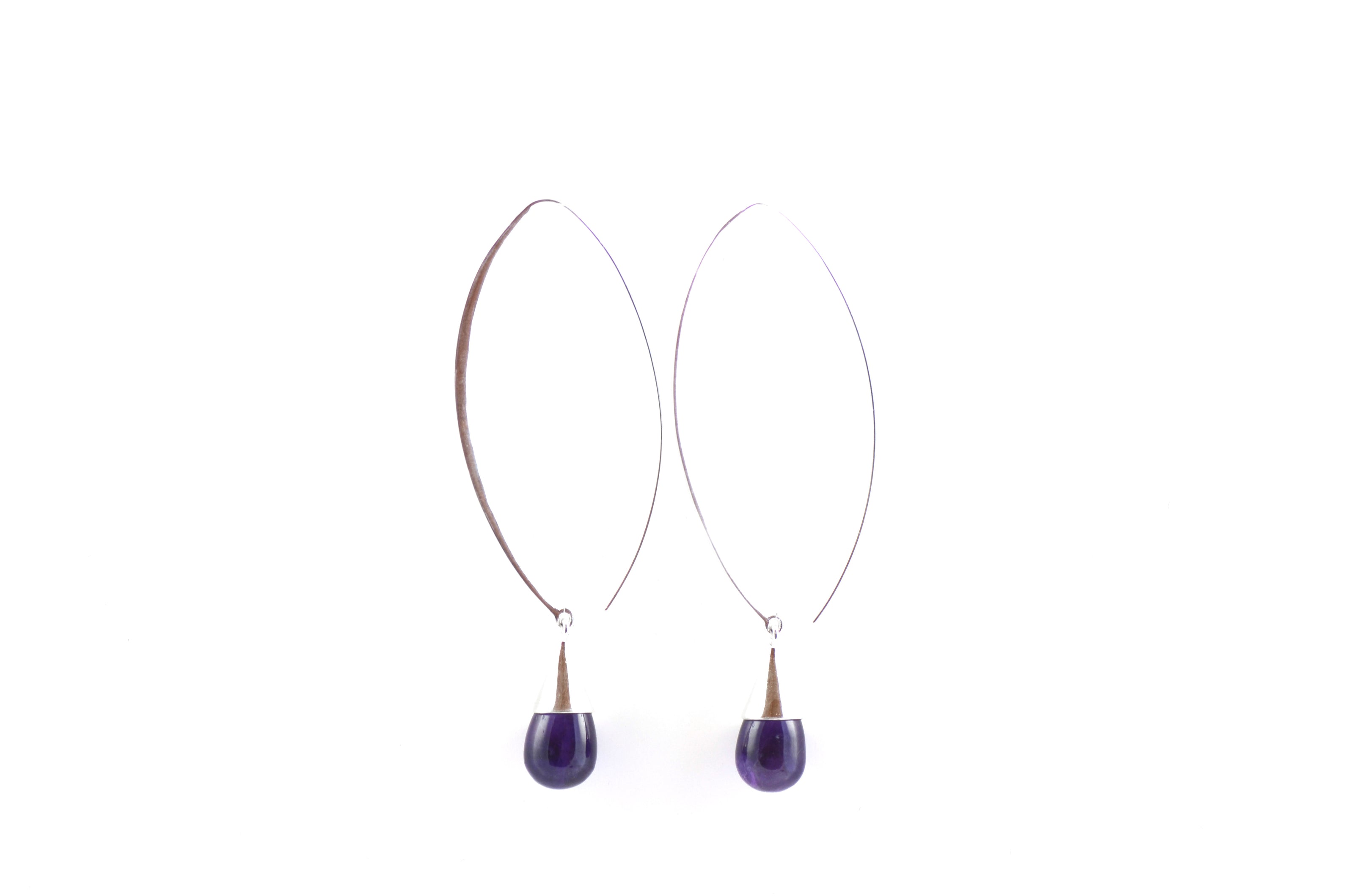 Silver Capped Amethyst Hoop Earrings