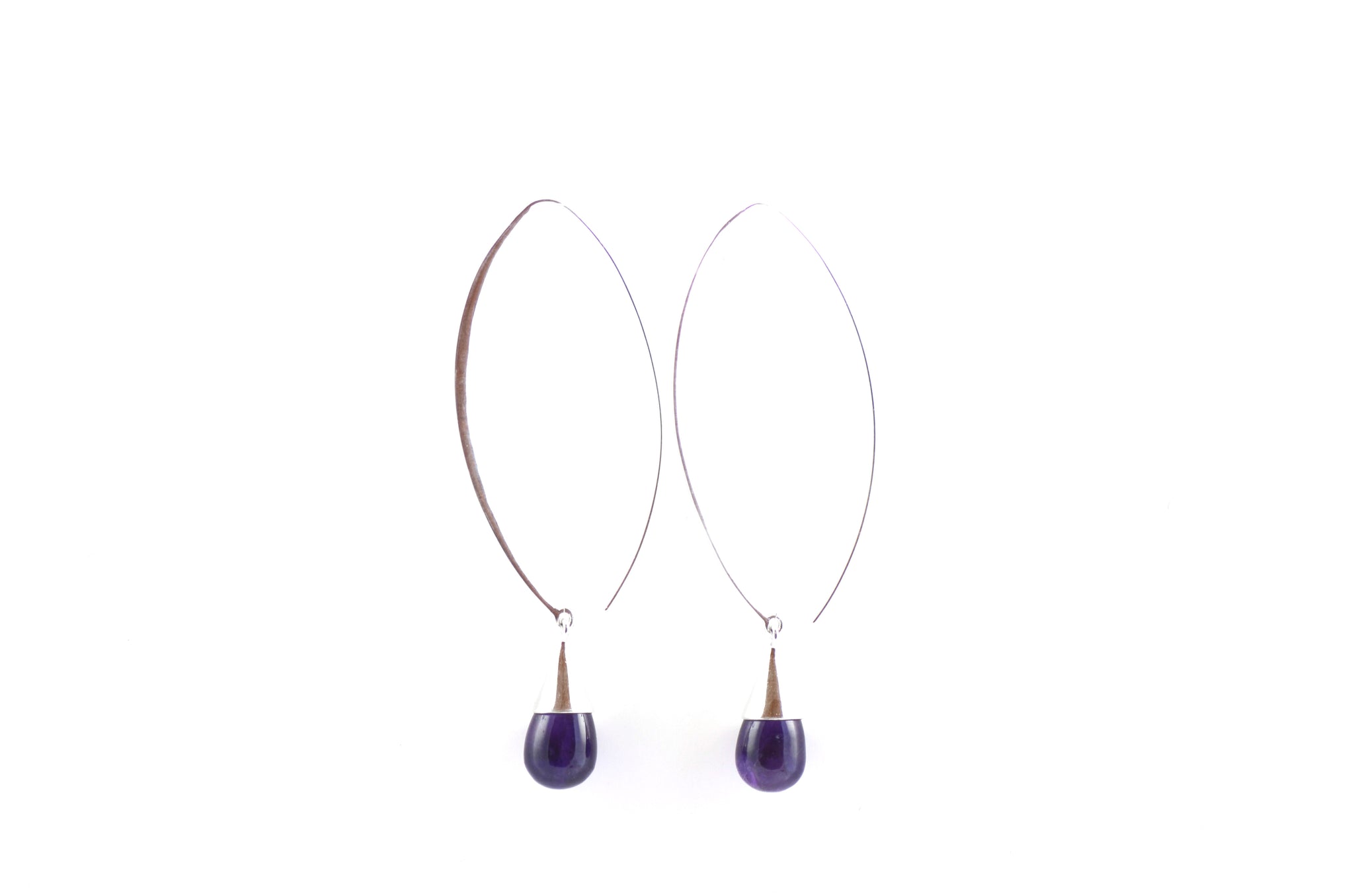 Silver Capped Amethyst Hoop Earrings