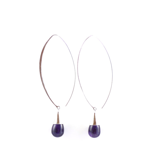 Silver Capped Amethyst Hoop Earrings
