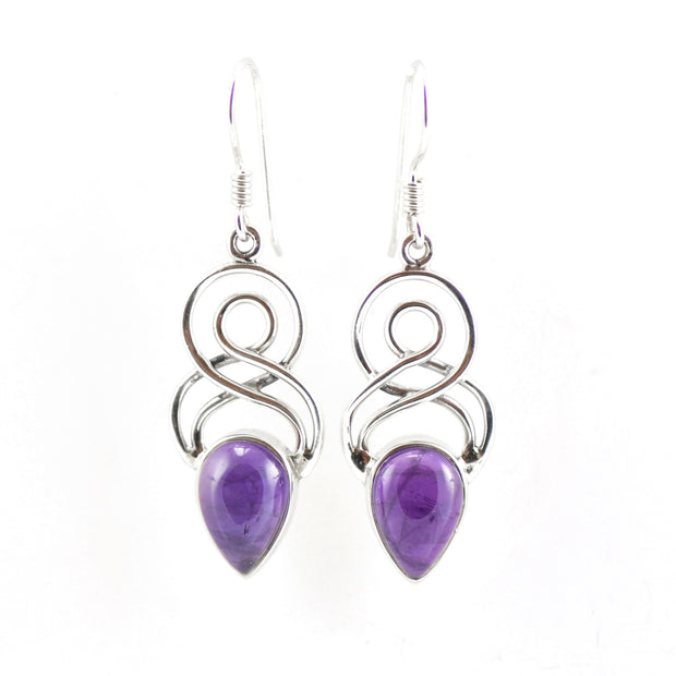 Double Twist Silver Amethyst Earrings