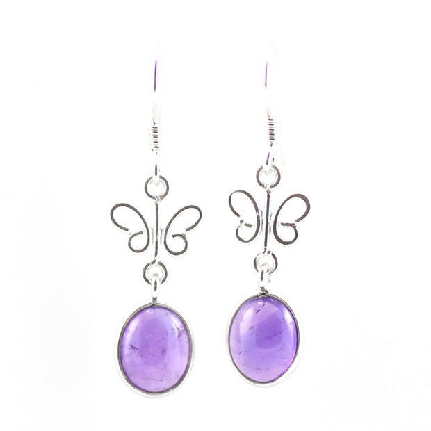 Oval Amethyst Butterfly Earrings