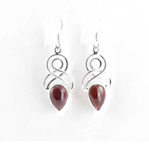 Double Eight Garnet Teardrop Silver Earrings