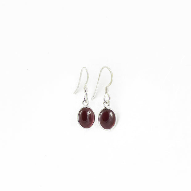 Hook dropped Oval Garnet Silver Earrings