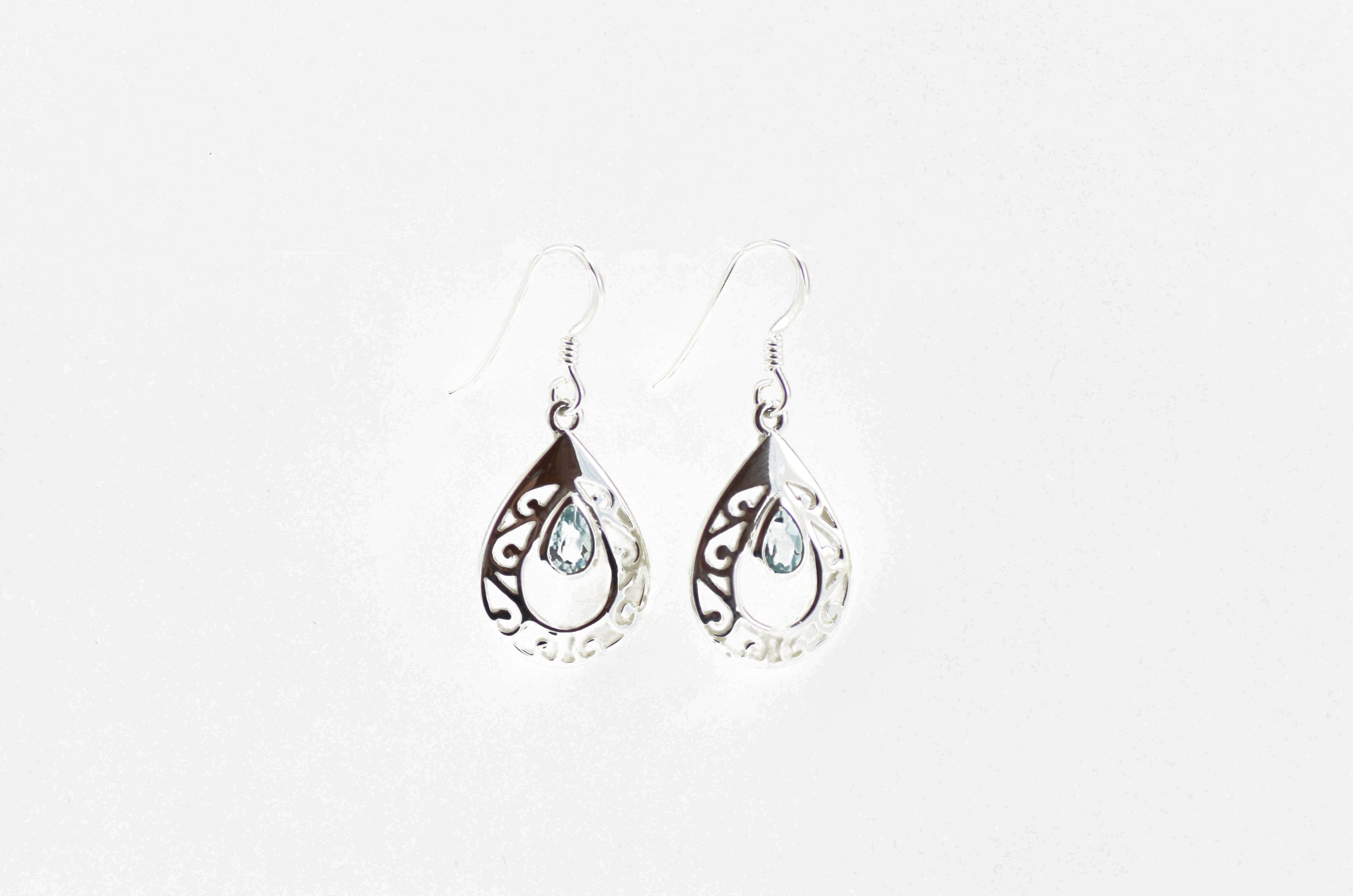 Dual Silver Teardrop Earrings with Blue Topaz