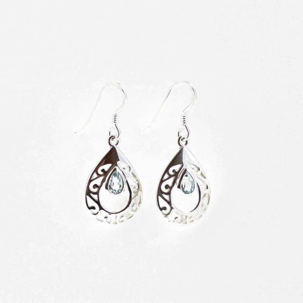 Dual Silver Teardrop Earrings with Blue Topaz