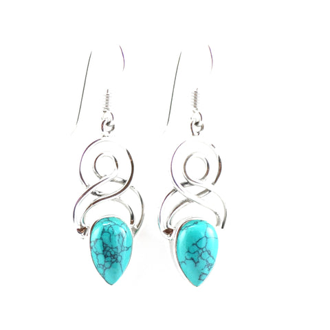 Double Eight Turquoise Teardrop Silver Earrings
