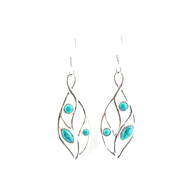 Triple Turquoise Sterling Silver Leaf Earrings