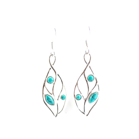 Triple Turquoise Sterling Silver Leaf Earrings