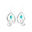 Silver Leaf Earrings with Falling Turquoise Droplet