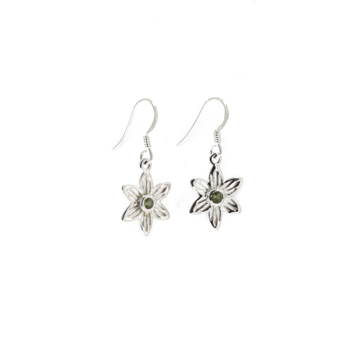 Silver Lily Earrings With Peridot Pistil