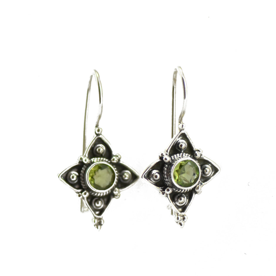 Peridot Shield Hook-dropped Earrings