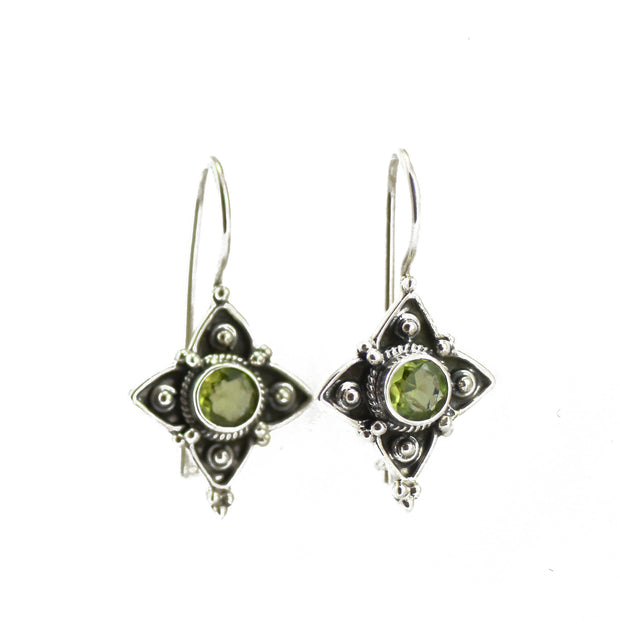 Peridot Shield Hook-dropped Earrings