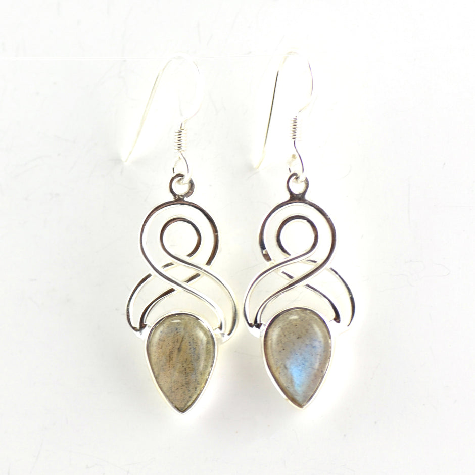 Double Eight Labradorite Teardrop Silver Earrings