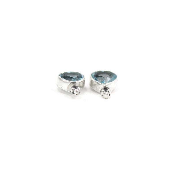 Blue Topaz Heart Stud Earrings with Silver Triplets