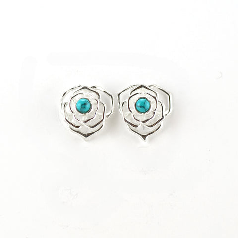Silver Web Stud Earrings With Turquoise Peak