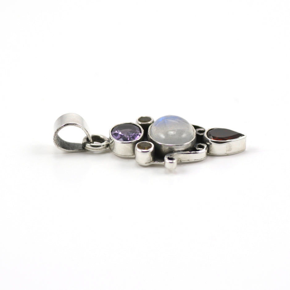 Triple Threat Amethyst Moonstone and Garnet Pendant
