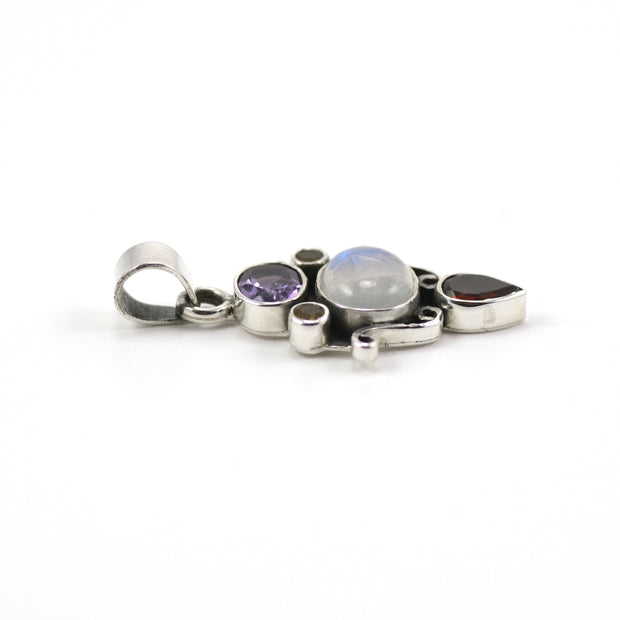 Triple Threat Amethyst Moonstone and Garnet Pendant