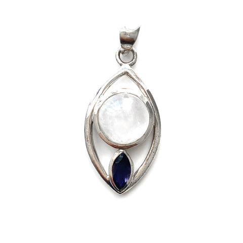Silver Leaf Moonstone and Lapis Pendant