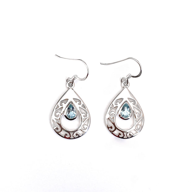 Dual Silver Teardrop Earrings with Blue Topaz