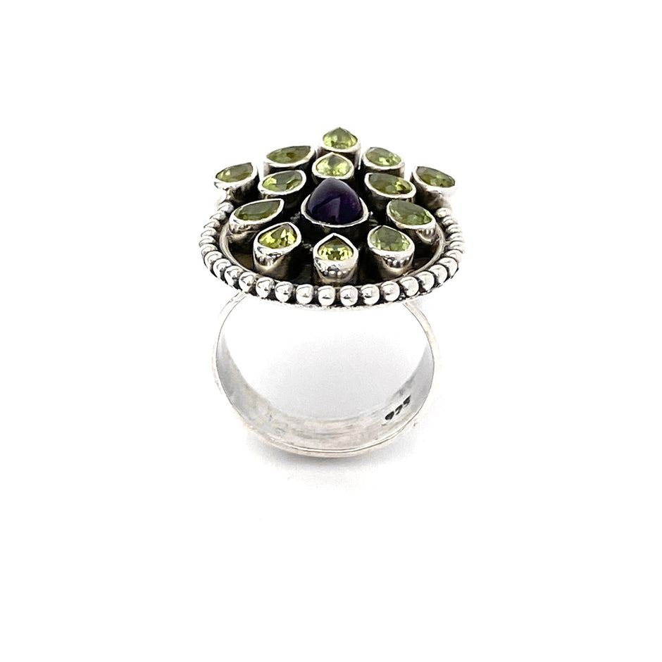 Peridot And Amethyst Peacock Ring