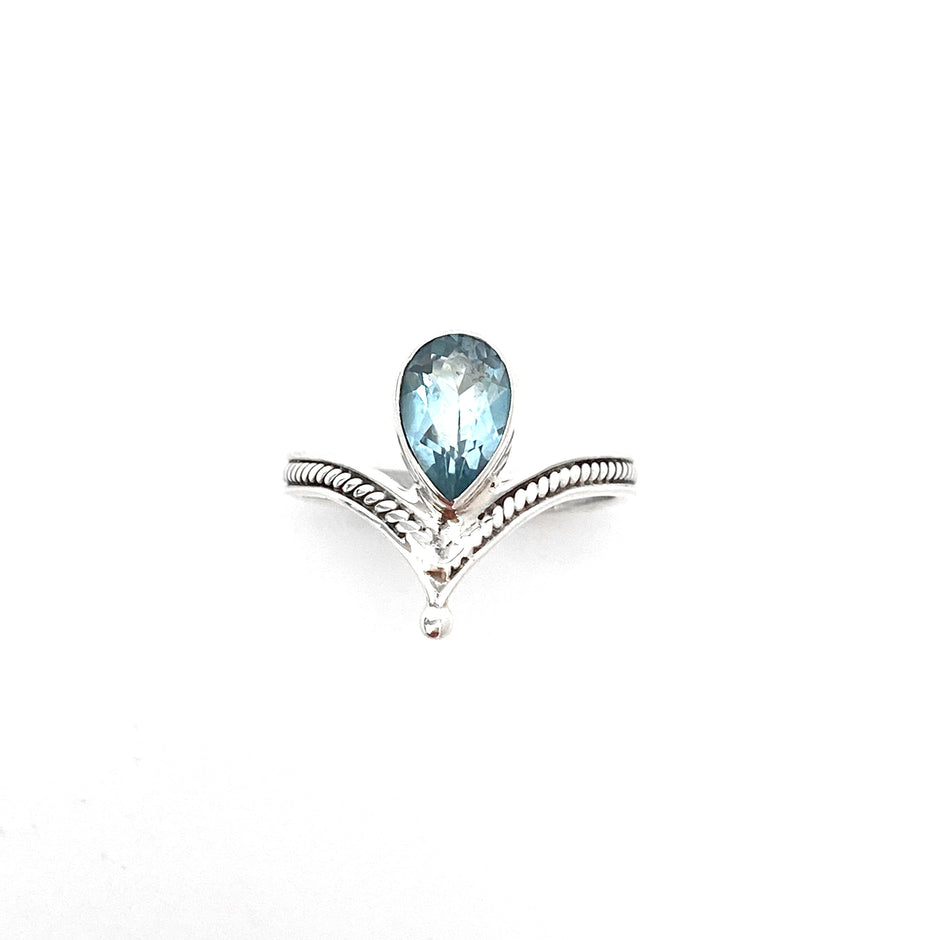 Silver Tiara With Blue Topaz Ring