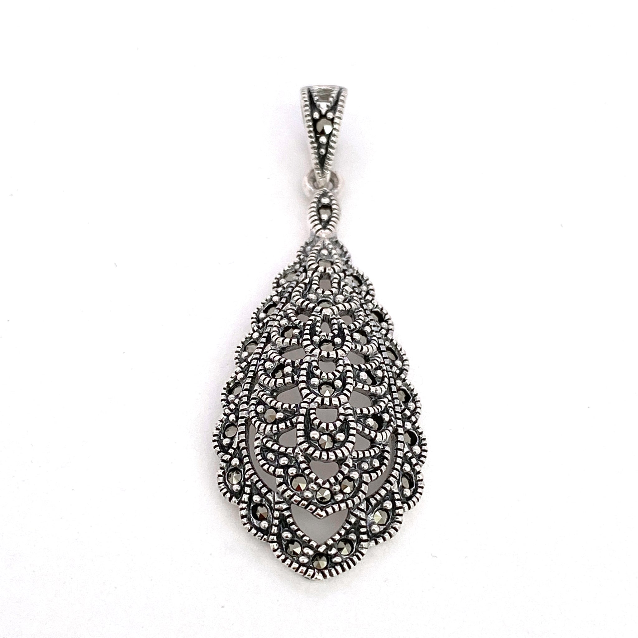 Graceful Victorian Teardrop Marcasite Pendant