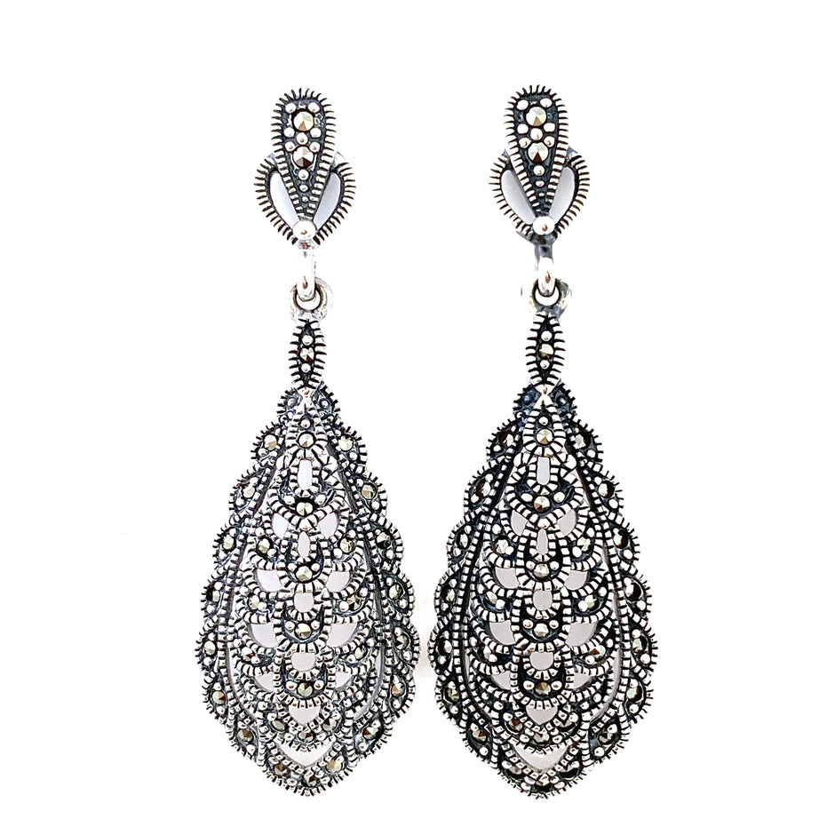 Graceful Victorian Teardrop Marcasite Stud Earrings