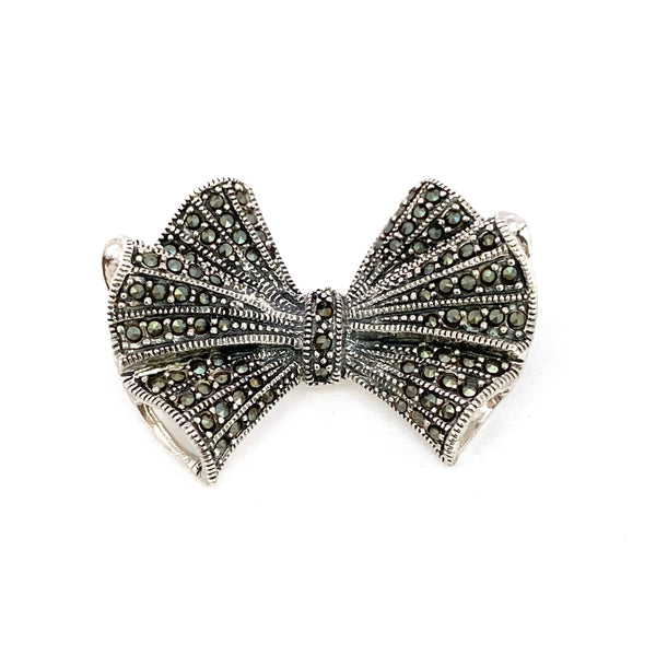 Vintage Silver Marcasite Bow Brooch