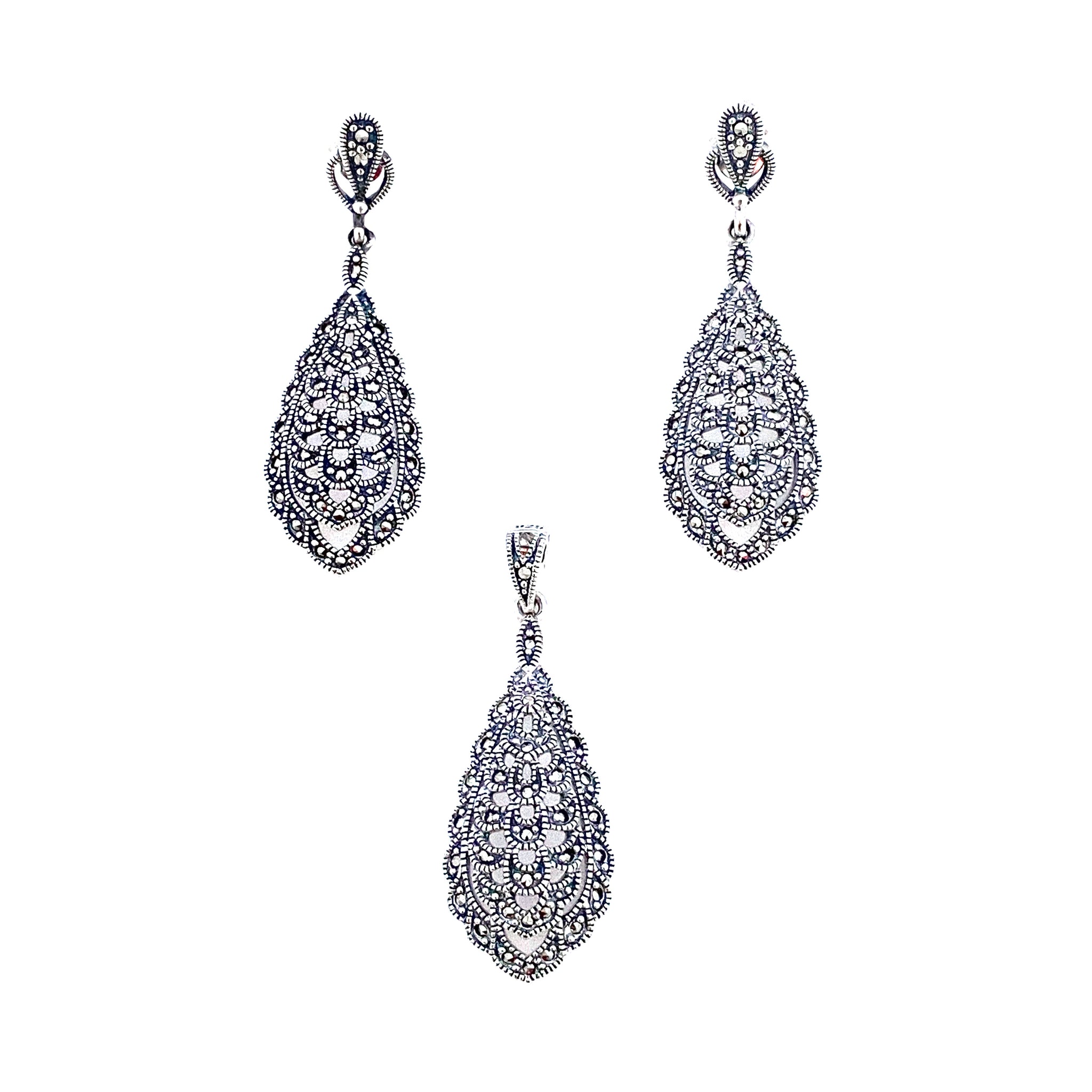 Graceful Victorian Teardrop Marcasite Set