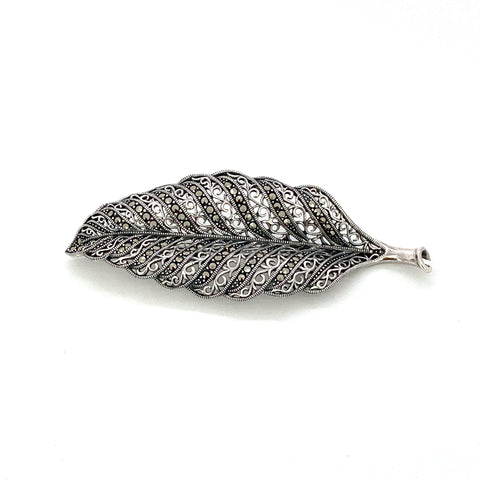 Vintage Silver Marcasite Feather Brooch/Pendant