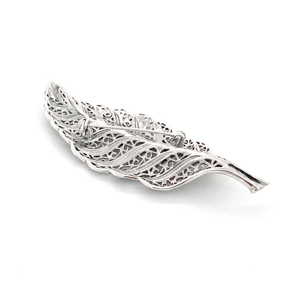 Vintage Silver Marcasite Feather Brooch/Pendant