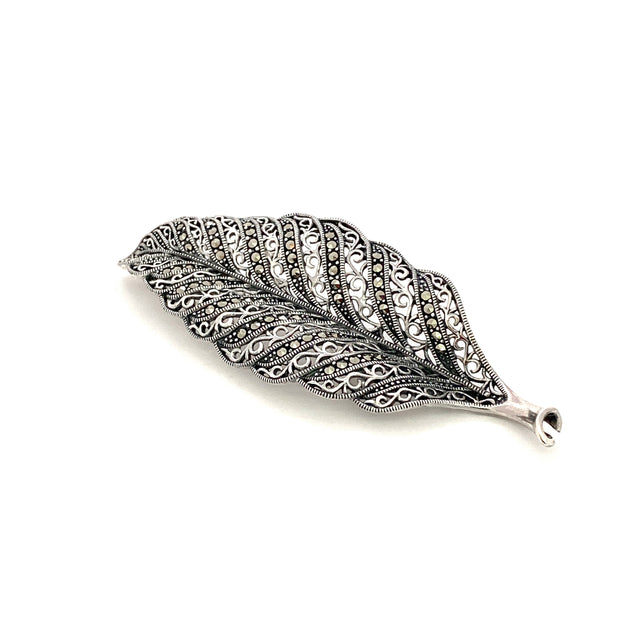 Vintage Silver Marcasite Feather Brooch/Pendant