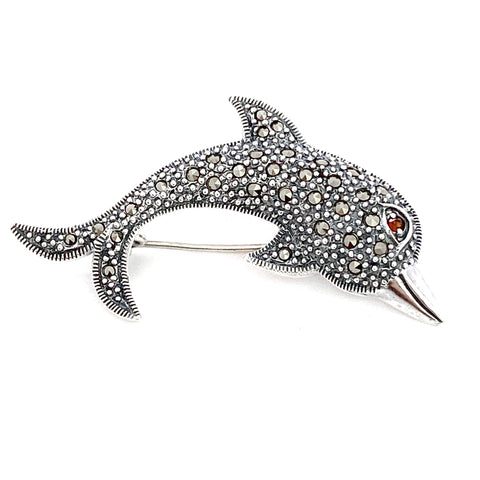 Decorative Marcasite Dolphin Brooch