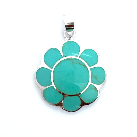 Silver Turquoise Flower Pendant