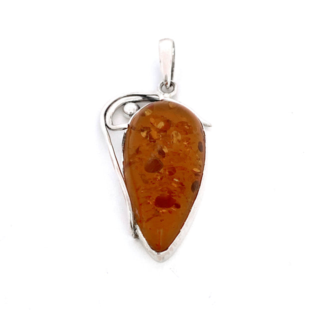 Stylish Silver Amber Pendant
