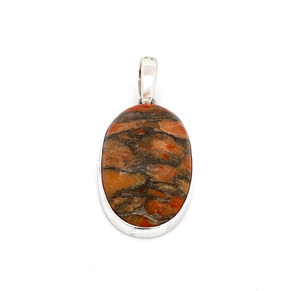 Orange Copper Turquoise Oval Pendant