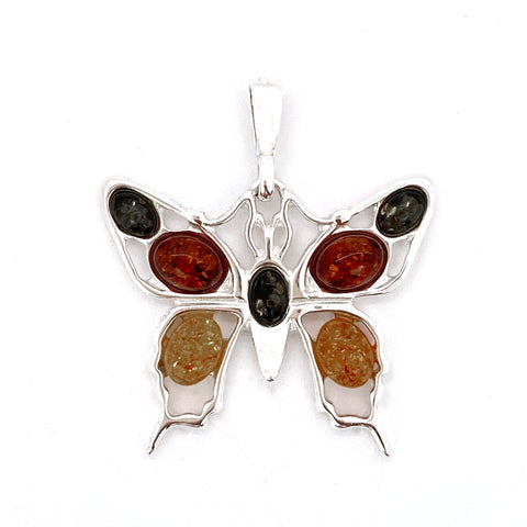Silver Amber Butterfly Pendant