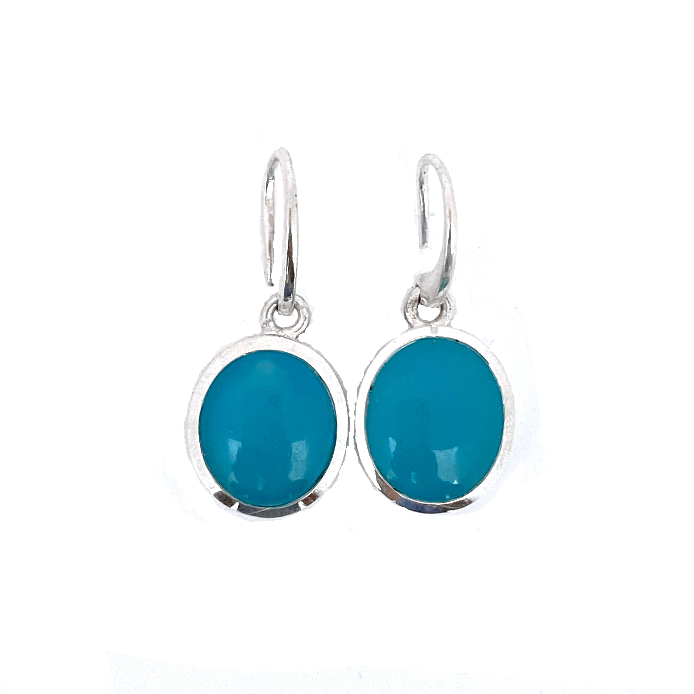Silver Oval Blue Chalcedony Earrings