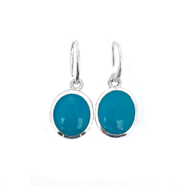 Silver Oval Blue Chalcedony Earrings