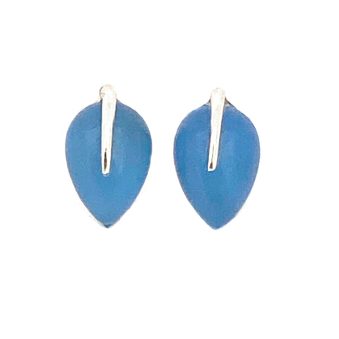 Small Blue Chalcedony Teardrop Stud Earrings