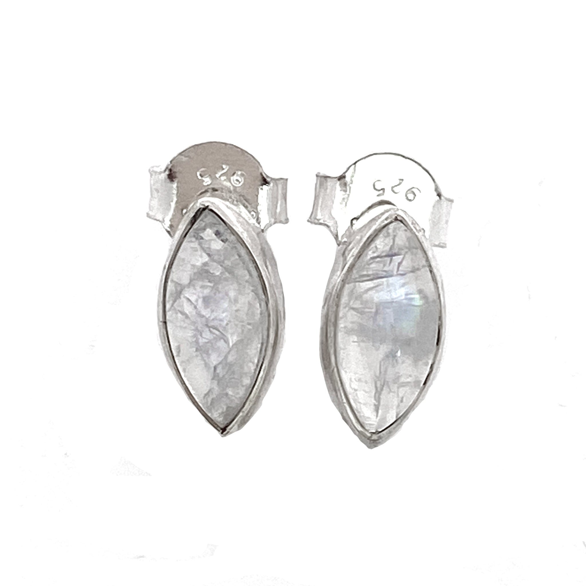 Silver Leaf Moonstone Stud Earrings