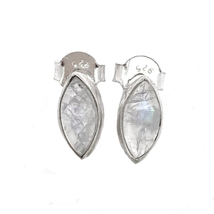 Silver Leaf Moonstone Stud Earrings