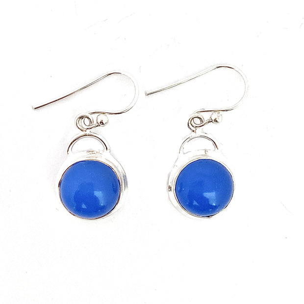 Round Blue Chalcedony Earrings