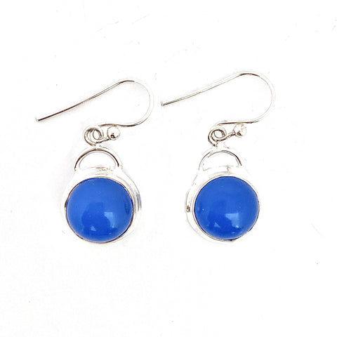 Round Blue Chalcedony Earrings